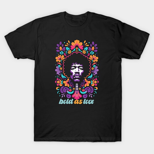 tshirt mug, sticker, print,  Jimi Hendrix song floral style "Bold as Love" T-Shirt by Ken Savana